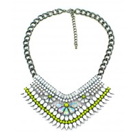 Zaire Opal Ivory Neon Stone Encrusted Bib Necklace